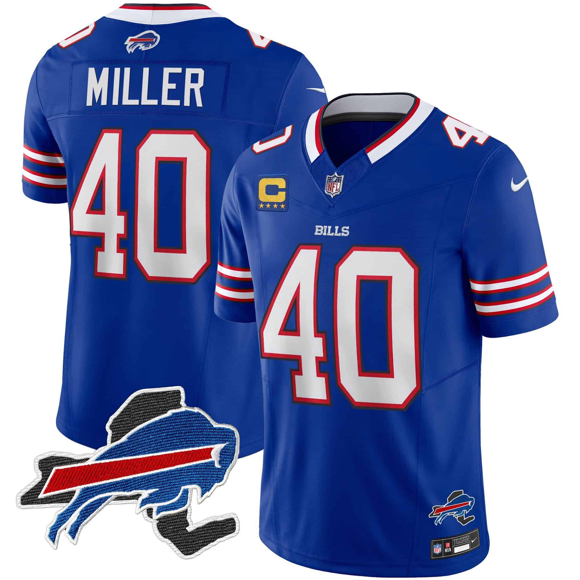 Men Buffalo Bills 40 Miller Blue 2024 Nike Patch Vapor Limited NFL Jersey style 1